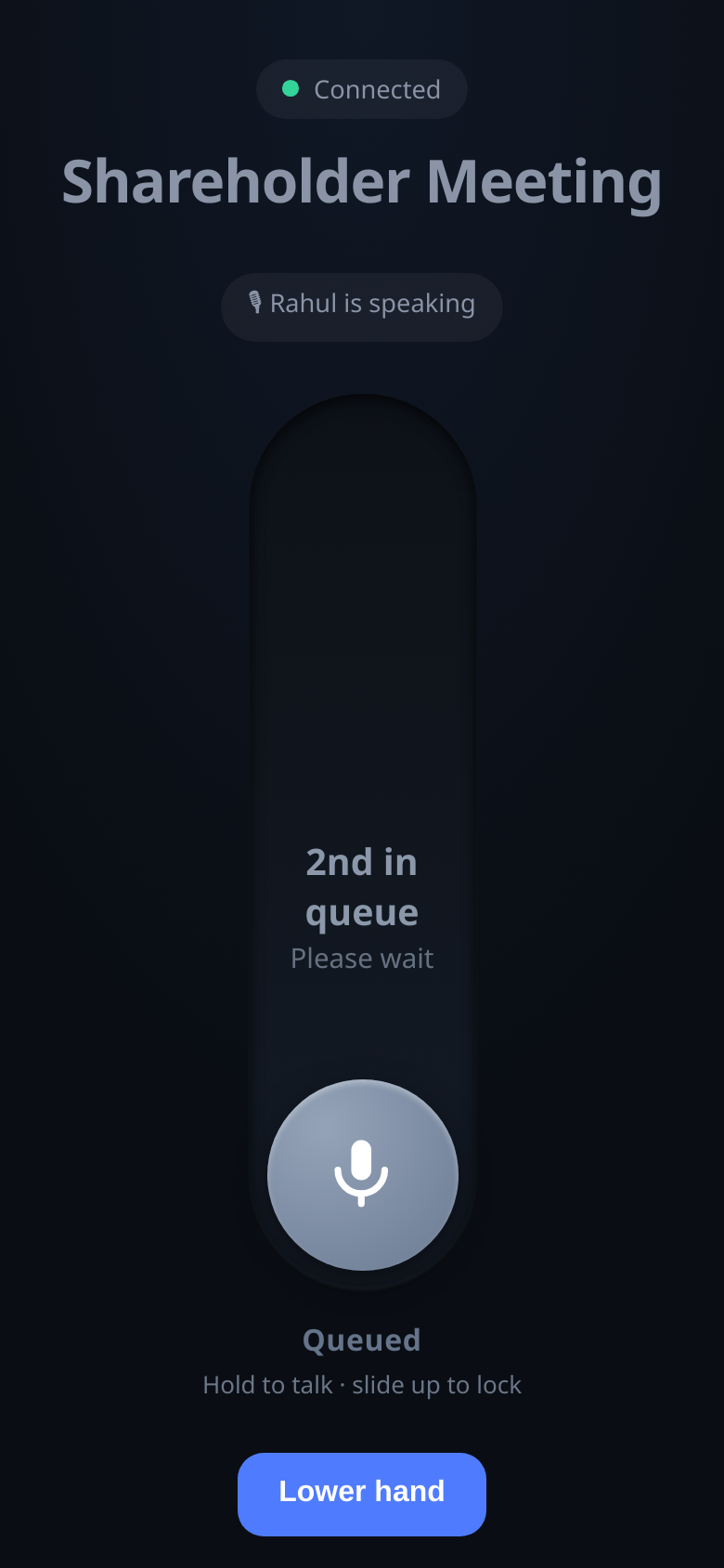 AlphaVoice — Raise-hand queue